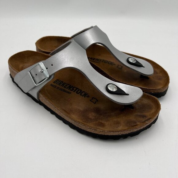 Birkenstock Gizeh Sandals Metallic Silver Strap Buckle Women's Size 37 - Picture 1 of 12